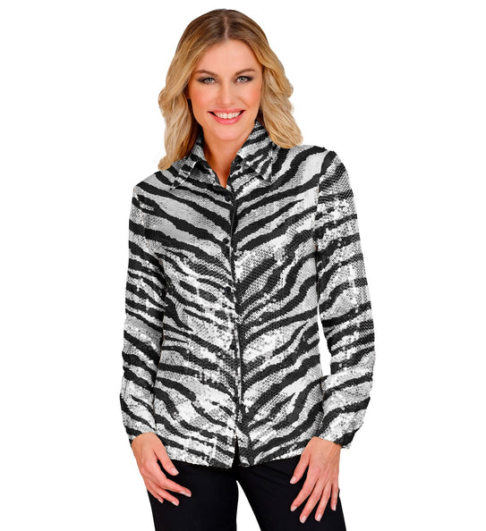 e-carnavalskleding-SYK Paillettenshirt dames Zebra