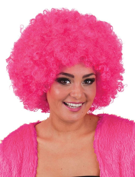 e-carnavalskleding-SYK Pruik hippie afro Evi roze/fuchsia