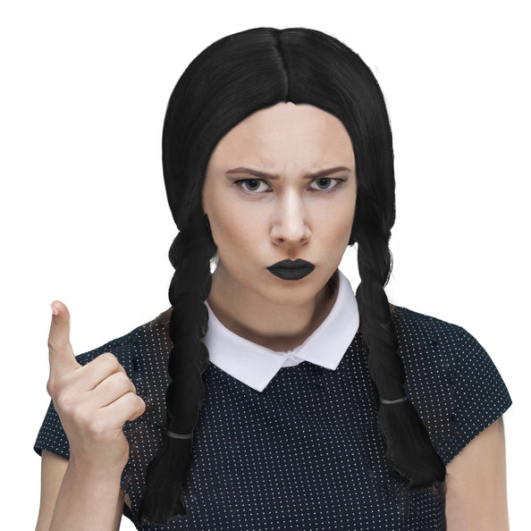 e-carnavalskleding-SYK Pruik Wednesday Addams Family