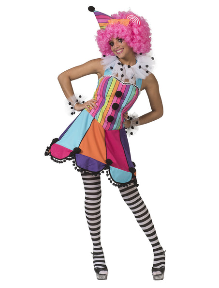 e-carnavalskleding-SYK Regenboog clown jurkje Patty dames