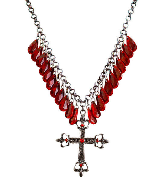 e-carnavalskleding-SYK Rode gothic ketting met kruis