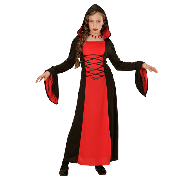 e-carnavalskleding-SYK Rood met zwarte Gothic lady jurk voor kids