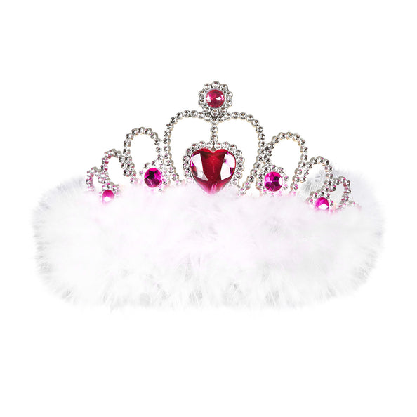 e-carnavalskleding-SYK Tiara prinses met roze hartjes en witte marabou