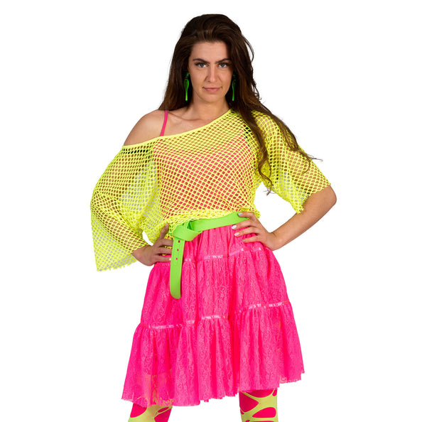 e-carnavalskleding-SYK Visnet shirt Evi in neon geel voor dames