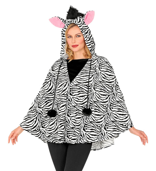 e-carnavalskleding-SYK Zebra poncho volwassenen met muts